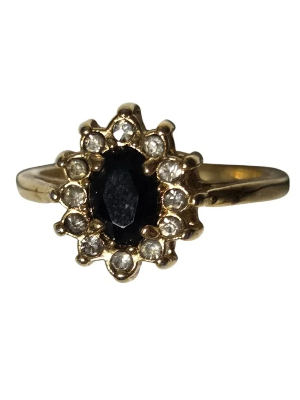 Vintage Black Oval Halo Ring Size 8 Rhinestones Dark Academia Romantic Goth